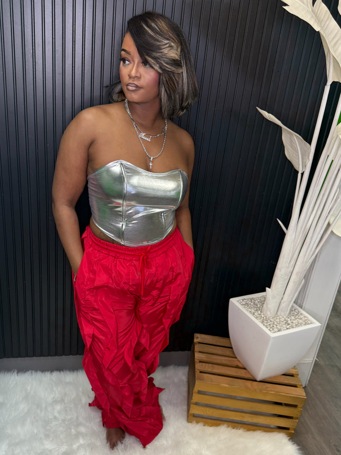 Red Bubble Ruffle Pants