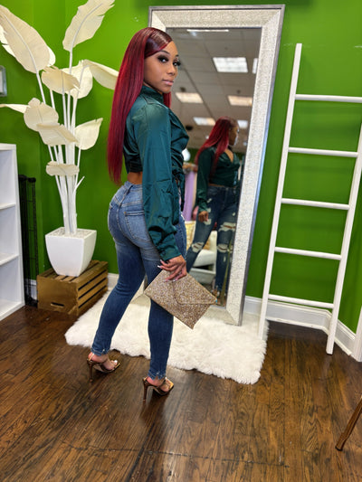 Satin Wrap Top Green