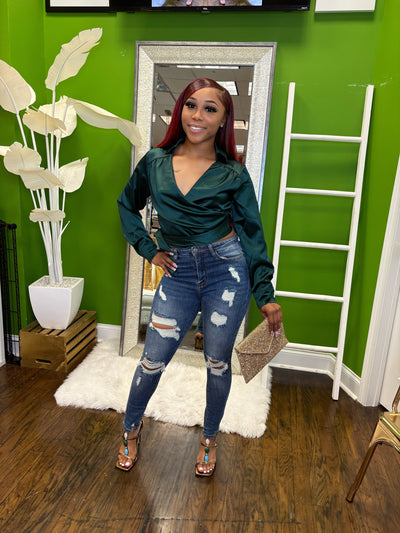 Satin Wrap Top Green